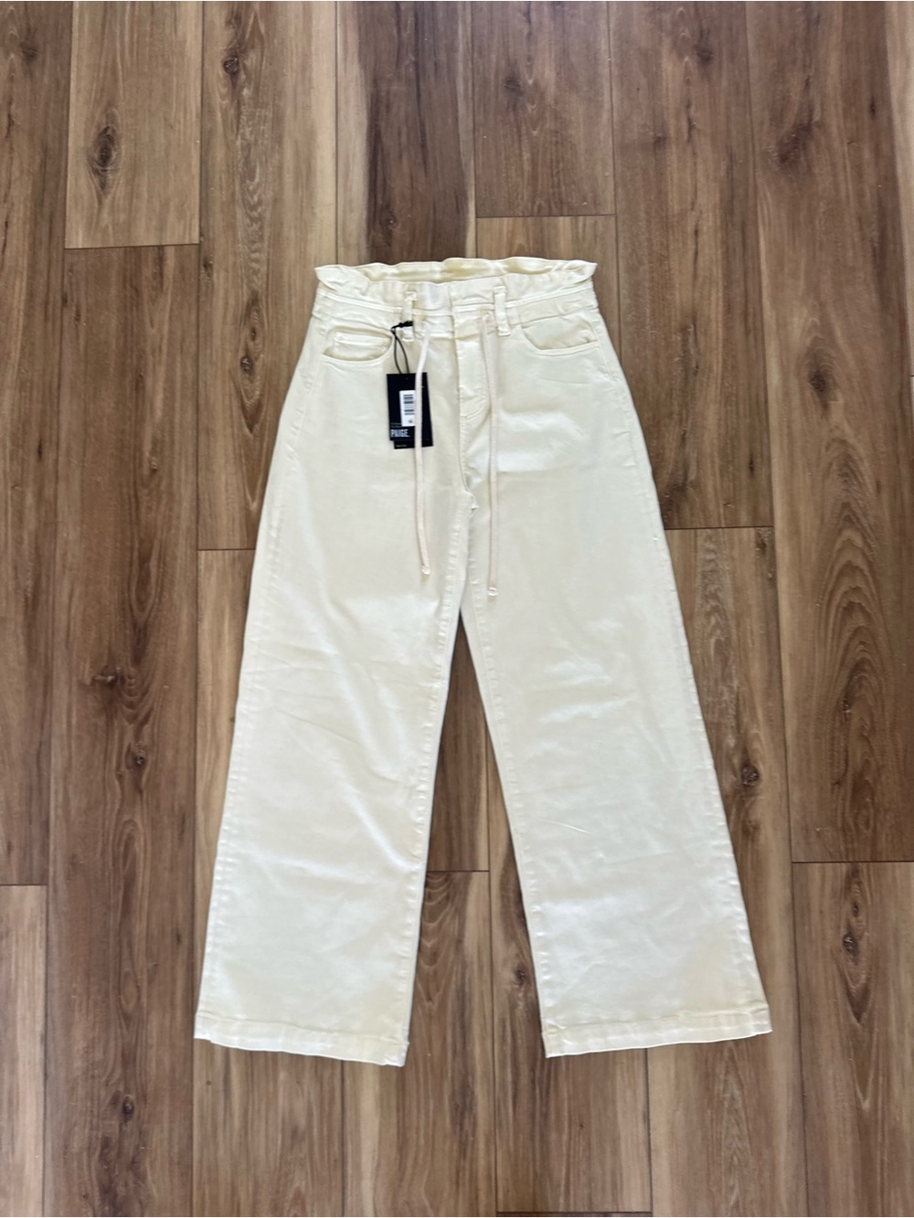 PAIGE women’s carly waistband tie High-Rise Wide Leg Cream jeans size 25 NWT - Picture 2 of 6